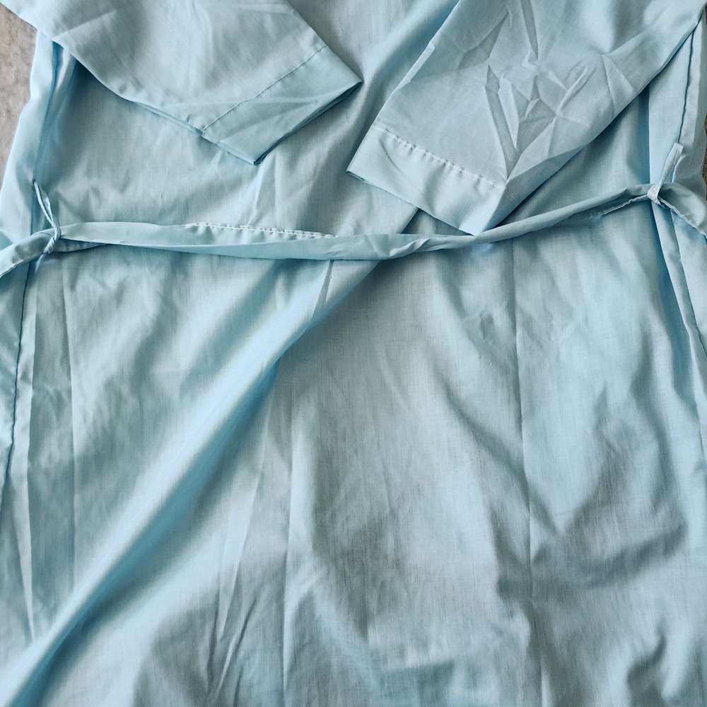 Vintage 1960s/70s Robe Baby Blue w/ Navy Stripe Pockets Men's XL Belt‎ Dad - Picture 12 of 13